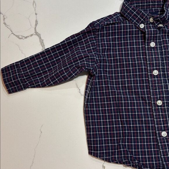 Ralph Lauren | Infant Boys Navy Plaid Button Down 100% Cotton Dress Shirt - Picture 3 of 15